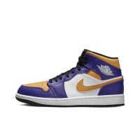 【พร้อมส่งของแท้?/ รุ่นนี่ใส่ตรงไซส NIKE Air Jordan 1 Mid lakers แฟชั่น รองเท้ากีฬา（สินค้าพร้อมกล่อง อุปกรณ์ครบ จัดส่งฟรี）