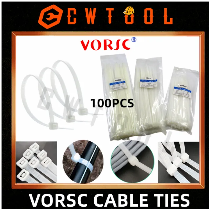 Vorsc White Nylon Cable Tie 100Pcs/Pack High Quality Plastic Cable Wire ...