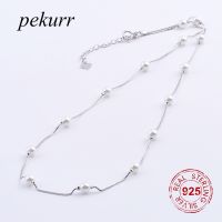 Pekurr 925 Sterling Silver 4.5mm Tiny Shell Pearl Necklaces For Women Long Box Chain Pendants Fashion Jewelry Accesories