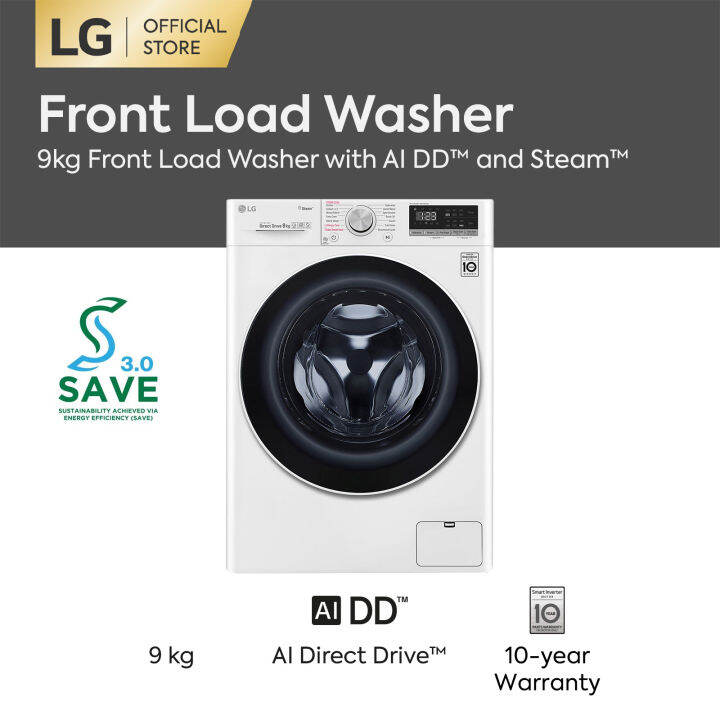 LG 9kg Front Load Washing Machine FV1409S4W with AI Direct Drive