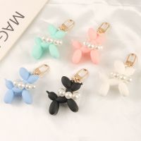 New Creative Cartoon Balloon Dog Pearl Keychain Ring Pendant Men Women Charms Couple Gift Key Chain Bag Key Chain