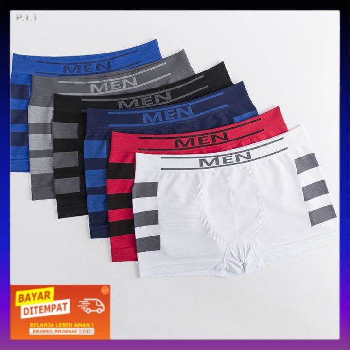 Celana Boxer Pria 6954 Boxer Pria Model MAN Salur 3 Garis Kolor Pendek