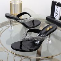 Autumn round head word procrastinates with diamond outdoor sandals heels transparent high level appearance fashion slippers with big yards