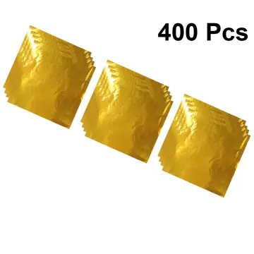 200pcs Aluminium Foil Paper Gold Foil Paper Wrapping Paper Gift Package  Orange Peel for Packaging Chocolate (Golden)