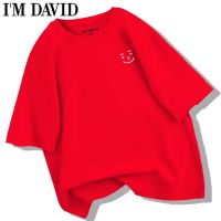 I M DAVID embroidery cotton T-shirt male summer new tide joker round collar loose big yards coat render unlined upper garment