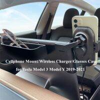 Multifunction Cellphone Mount Wireless Charger for Tesla Model 3 Model Y Monitor Fixed Clip Safety Cellphone Holder Stand Silent