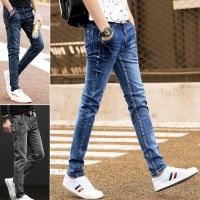 COD IOED95 กางเกงยีนส์สกินนี่ Men Skinny Jeans กางเกงยีนส์ ผู้ชาย แฟชั่นบุรุษ กางเกงยีนส์สีฟ้า กางเกงยีนส์ผ้ายืดสีน้ำเงิน