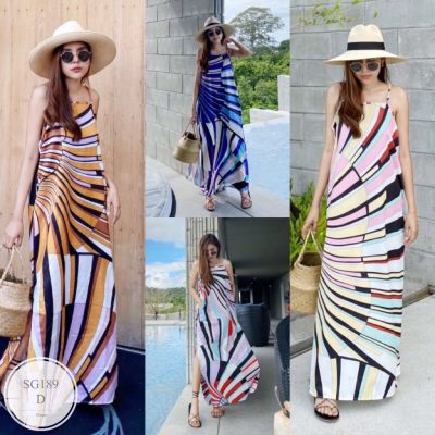 ML189 Maxi Dress เดรสยาวสายเดี่ยว เนื้อผ้า 100D ลายกราฟฟิก ชายผ่าข้างและมีกระเป๋าข้างสองข้างเลยจ้า ใส่ถ่ายรูปเก๋ๆสวยๆทริปไหนก็เริดด ผ้าดีมากก