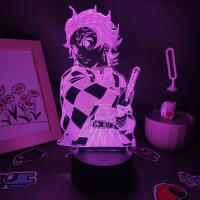 โคมไฟยาว Anime demon Slayer รูป tanjiro kamado 3D LED RGB Night ไฟของขวัญสำหรับเพื่อนห้องนอน Manga Decor kimets ไม่มี yaiba