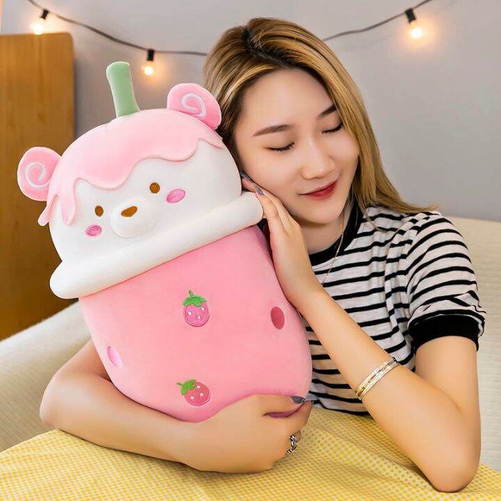 25/30/40Cm Boba Milk Tea Plushie Toy Soft Stuffed Pink Strawberry Taste