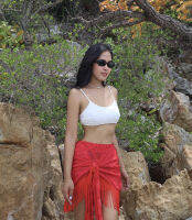 Hey Rosie The Label - NEW!Mare Sarong Skirt With Fringe (  สีปัจจุบัน แดง!! ) กระโปรงไปทะเล ปลายไหมเส้น พร้อมส่ง