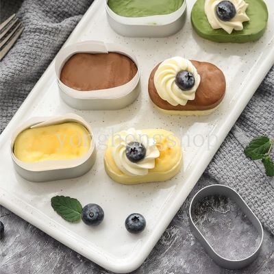 10pcs Stainless Steel Semi-cooked Pastry Oval Cup Cake Dessert Baking Molds Cheesecake Mold/100pcs Paper Kitchen Supply