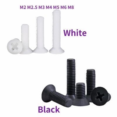 M2 M2.5 M3 M4 M5 M6 M8 Black White Nylon Flat Head Machine Screw Cross Phillips Metric Plastic Thread Countersunk Bolt