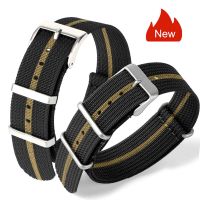 New Ribbed Watch Strap 20mm 22mm Nylon Bracelet Braid Ballistic Striped Fabric Watch Bands Black Gold Men Military Replacement Straps