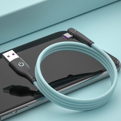 [HOT RUXMMMLHJ 566] สายยูเอสบีแบบซิลิโคนอ่อน C สาย5A 90องศาที่ชาร์จความเร็วสูงประเภท USB สายเคเบิ้ล Type C สำหรับ Huawei Mate 40 Xiaomi X3 POCO โทรศัพท์มือถือสาย USB-C