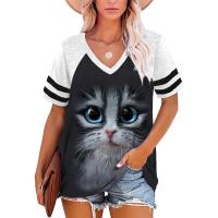 New WomenS T-Shirt 3d Cat Print Y2k Tops V-Neck Short Sleeve 2023 Summer Fashion Casual Blouses Kawaii T Shirt Female Clothing