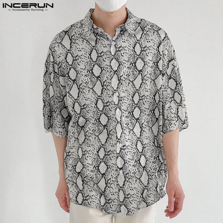 incerun-เสื้อยืดพิมพ์ลายสำหรับผู้ชายเสื้อคอปกติดกระดุมเสื้อชุดแฟนซีปาร์ตี้สไตล์เกาหลี-สไตล์เกาหลี