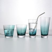 Japanese-Style Creative Ink Blue Hammer Pattern Glass Water Cup Ins Household Juice Drink Cup Glacier Cup