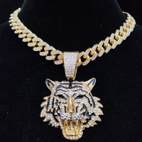 Men Women Hip Hop Tiger Pendant Necklace with 13mm Miami Cuban Chain Iced Out Bling HipHop Necklaces Fashion Charm Jewelry