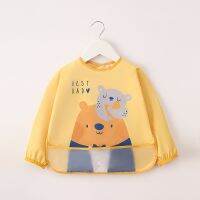 【CW】 Little Boy Painting Smock Baby  39;s Soft Bib Child Eating Apron with Sleeves Kid Adjustable Feeding