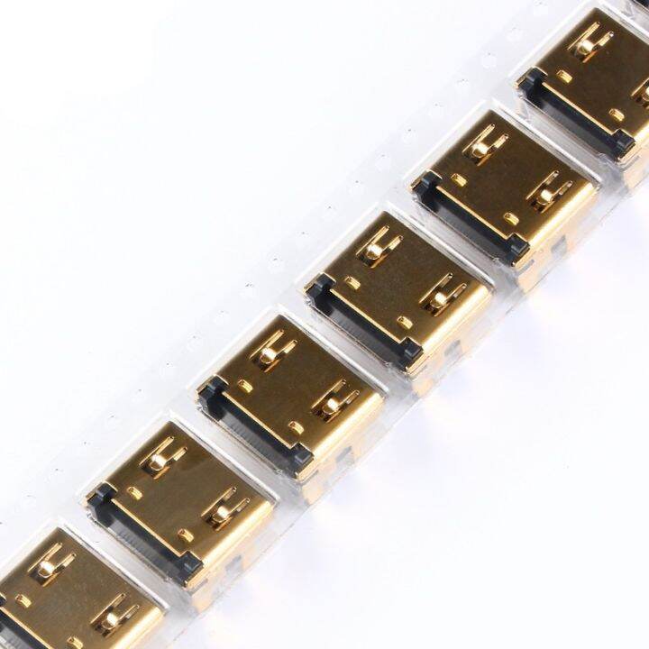 แจ็คตัวเมีย-ขั้วต่อหลอดไฟ-led-ที่เข้ากันได้กับ-hdmi-10ชิ้น-5ชิ้น19pin-19-p-smt-smd-มุมขวา90องศาชุบทอง-hd-19ขา