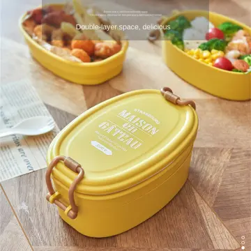 Microwave Double Layer Lunch Box Wooden Style Bento Box