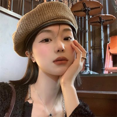 หมวกเบเร่ต์แฟชั่นสไตล์เกาหลีย้อนยุค,หมวกฤดูใบไม้ร่วงเรียบง่ายสำหรับผู้หญิง