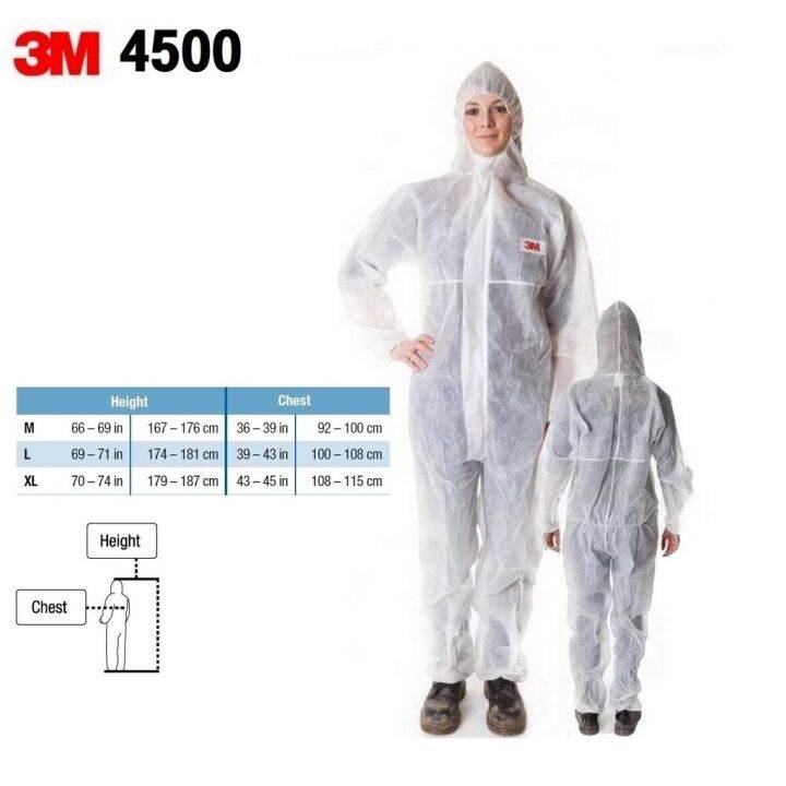 ชุด3m-4500-ชุดป้องกันสารเคมีและฝุ่นละออง-protective-coveralls-สีขาว