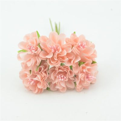【cw】6pcslot Mini Silk Artificial Rose Flowers Bouquet Scrapbooking Fake Flower Stamen Wedding Party Decoration DIY Handmade ！