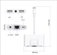 USB C อะแดปเตอร์อีเทอร์เน็ต USB C เพื่อ RJ45เครือข่ายแบบมีสายแลนอีเทอร์เน็ต100Mbs กล้อง USB OTG 3.5มมแจ็คเสียงพร้อมหัวเปลี่ยนสายชาร์จ