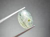 พลอยหลังเบี้ย ไหมเขียว (Green Rutilated Quartz)  น้ำหนัก 6.33 ct. ขนาด 10*4.9*13.9 mm. พลอยแท้ 100% เนื้อดี ราคาถูก