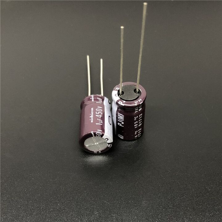 10pcs-100pcs-1uf-450v-nichicon-pj-series-10x16mm-low-impedance-long-life-450v1uf-aluminum-electrolytic-capacitor