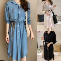 ❏▩✈ Women Lapel Long Sleeve Solid Bow tie Slim Dress