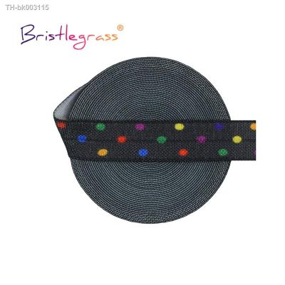 ❉ BRISTLEGRASS 2 5 10 Yard 5/8 15mm Rainbow Polka Dot Print Fold Over Elastics FOE Spandex Satin Bands Hair Tie Dress Sewing Trim