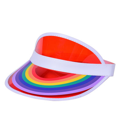 หมวก หมวกสีรุ้ง หมวงสายรุ้ง หมวกบังแดด สีรุ้ง สายรุ้ง หมวกสายรัดยางยืด ยางยืด สายรัด LGBT Rainbow Summer Sun Visor Hat Cap Hat