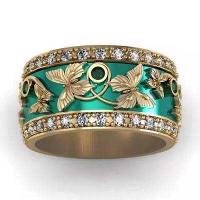 แหวนชุดผีเสื้อสีเขียวอุปกรณ์เสริมอุปกรณ์เสริมข้ามพรมแดนแหวนแหวนเพทายผู้หญิง