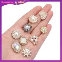 LIURU 10PCS งานฝีมือ DIY คริสตัล เครื่องประดับหมวก ปุ่ม Rhinestone เครื่องประดับศีรษะ กิ๊บติดผมไข่มุก กระดุมมุก