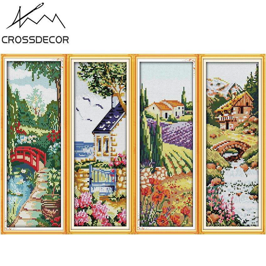 Cross Stitch DIY Arts Crafts Hand Needlework Kits 11CT Stamped DMC Embroidery for Beginners Pre-Printed Pattern-The Four Seasons Little Bear-Summer 20×20cm