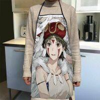 มาใหม่ Mononoke Hime Art Apron ผู้หญิงผ้ากันเปื้อนครัวผ้ากันเปื้อน Oxford ผ้าทำความสะอาด Pinafre อุปกรณ์ทำอาหารในบ้านผ้ากันเปื้อน