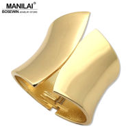 MANILAI Classic Punk Shiny Surface Alloy Statement Cuff Bangles Bracelets For Women Fashion Jewelry Big Alloy Bangle Wholesale