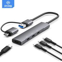 Hyra USB 3.0ฮับ Type-C ฮับท่าเรือความเร็วสูงชนิด C 4พอร์ตเครื่องแยกอเนกประสงค์อะแดปเตอร์สำหรับคอมพิวเตอร์พีซี Huawei Macbook 4 USB 3.0พอร์ต