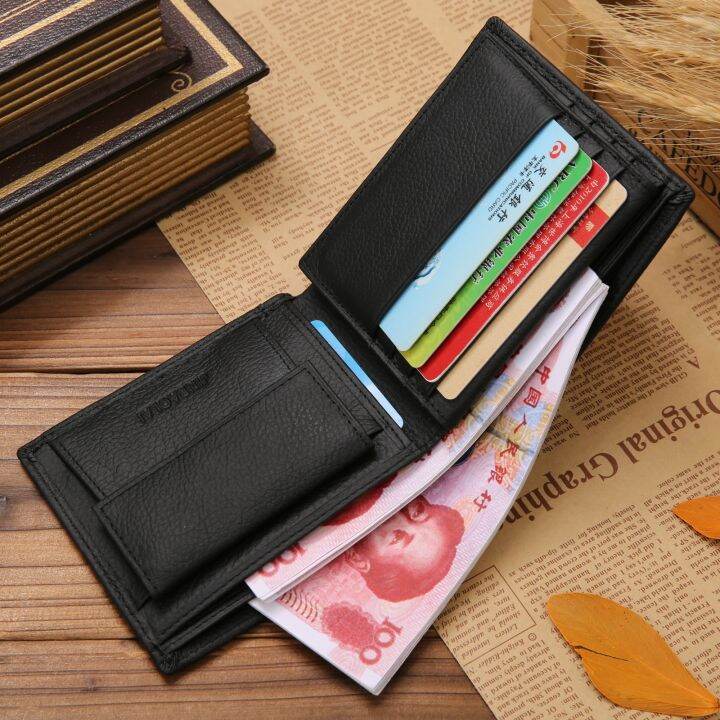 layor-wallet-กระเป๋าสตางค์หนังวัวแท้สินค้าพรีเมี่ยมกระเป๋าใส่เงินของผู้ชายหนังแท้สั้นสีดำ-กระเป๋าเล็ก-walet-portefeuille-homme