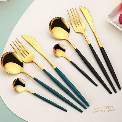 Stainless steel cutlery coffee spoon spoon set spoon and fork set stainless travel cutlery set dinnerware set Western  Solid Flatware Sets