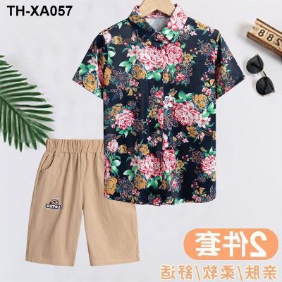 boy cool and handsome short-sleeved flower 2023 new summer clothes baby fried street childrens western style suit tide