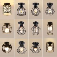 ZZOOI Modern Mini Iron Cage Ceiling Lamp Vintage Industrial Ceiling Light for Living Room Bedroom Kitchen Corridor Cafe Home Decor E27