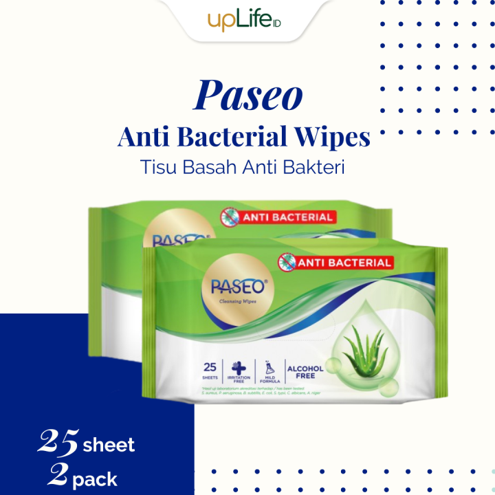 Paseo Cleansing Wipes Tisu Basah Anti Bacterial Aloe Vera 25 S B1g1