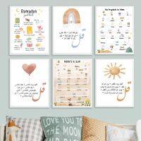 การศึกษา Prophets Sun Rainbow Moon Nursery Wall Art ภาพวาดผ้าใบ Quls Surah โปสเตอร์พิมพ์เด็กทารก Room Home Decor 1007