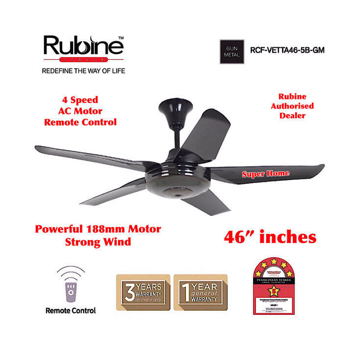 Rubine Remote Control Ceiling Fan RCFVETTA565BGM 56 Inch / RCF