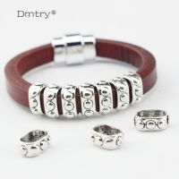 Dmtry 20pcs/lot Wholesale Antique Silver Leather Spacer Beads Jewelry Findings For 10*5MM Flat Leather Jewelry Making LC0064 Beads
