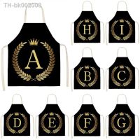 ஐ✒ﺴ Golden letters Kitchen Apron for Women Baking Accessories Sleeveless Cotton Linen Bibs Home Cooking Aprons 65x53cm